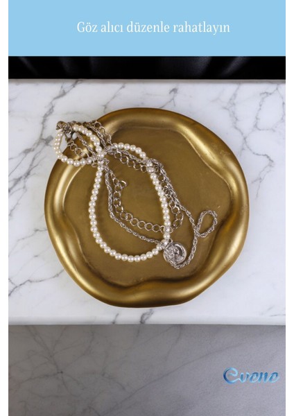 Takı Organizer Makyaj Düzenleyici Kozmetik Organizer Dekoratif Tabak Altın Eskitme Renk Model 17