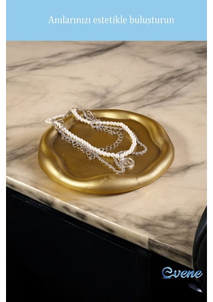 Takı Organizer Makyaj Düzenleyici Kozmetik Organizer Dekoratif Tabak Altın Eskitme Renk Model 17