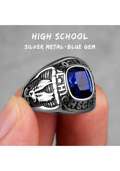 Paslanmaz Çelik Erkek Halkalar Lisesi Kartal Punk Hip Hop Biker Erkek Erkek Erkek Erkek Erkek Erkek Erkek Mücevheri Lık Boyutu: 7/ana Taş Renk: R427-SILVER-MAVI (Yurt Dışından)