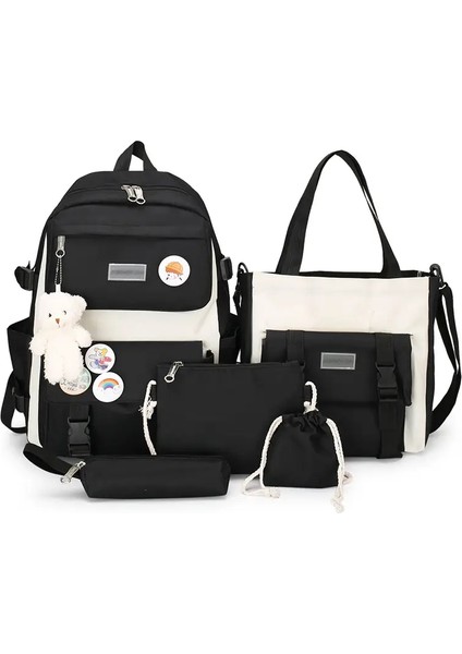 Çok Fonksiyonlu 5 Parça Set Kızlar Için Kombine Okul Çantaları Kore Moda Mochila Kawaii Yüksek Kapasiteli Mor Pembe Backpackcolor: Mor (Yurt Dışından)