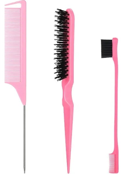3pcs Kaygan Arka Saç Fırçası Seti Kıl Saç Fırçası Takma Tarama Kadınlar Için Tarak Bebek Çocuklar Siyah Saç Rengi: Pembe B (Yurt Dışından)