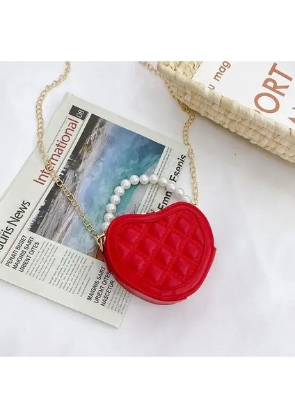 Çocuklar Deri Çantalar ve Çantalar Kızlar Için Mini Crossbody Çantalar Kalp Heart Hessenger Çantası Toddler Inci Tote El Çantaları Renk: Kırmızı (Yurt Dışından)