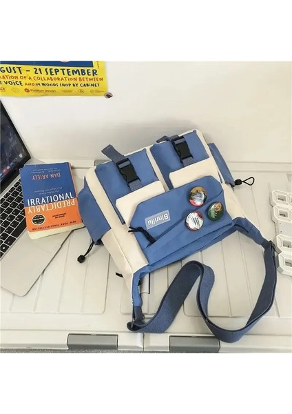 Harajuku Erkekler Naylon Crossbody Bags Kadınlar Ile Çantası Kızlar Okul Okul Çantaları Gençlik Tuval Çantalar Omuz Çantası Sak Bolsas Renk: Mavi Yok Rozet (Yurt Dışından)