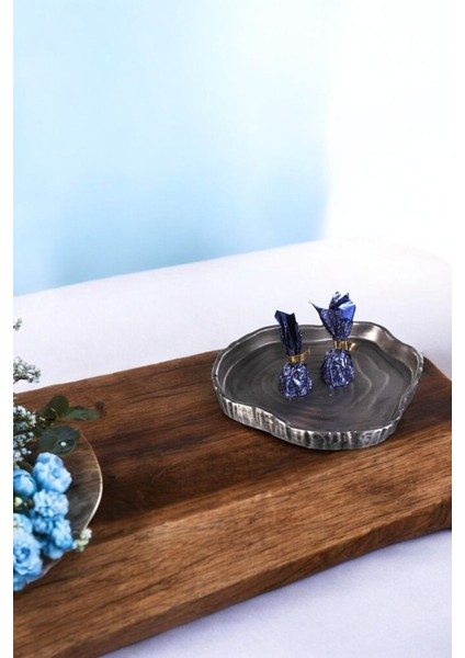 Şekerlik Sunumluk Drajelik Dekoratif Tabak Gümüş Eskitme Renk Model 1