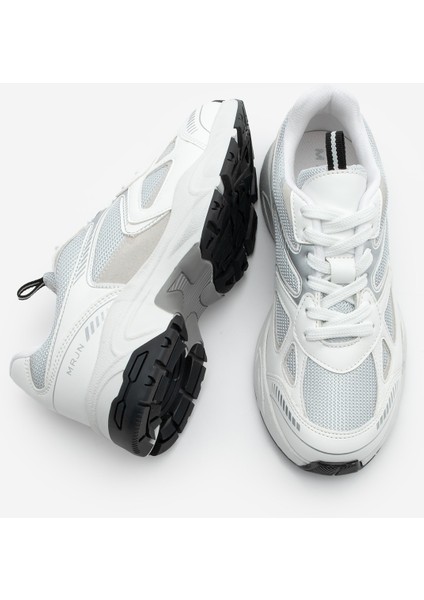 Kadın Sneaker Kalın Taban Bağcıklı File Detaylı Spor Ayakkabı Yuvez Beyaz