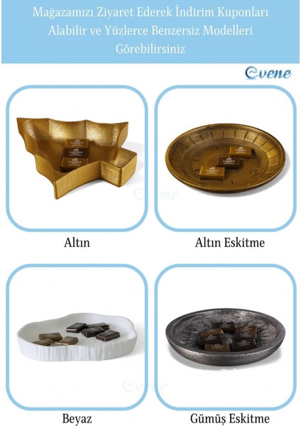 Şekerlik Sunumluk Drajelik Dekoratif Tabak Altın Eskitme Renk Model 19