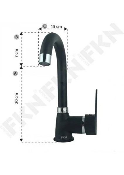 Siyah Kısa Lavabo Bataryası Delta Banyo Sıcak Soğuk Su Girişli Musluk