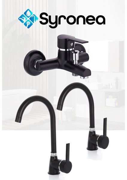 Siyah Delta Banyo Lavabo ve Mutfak Batarya Seti 3 Yıl Garanti