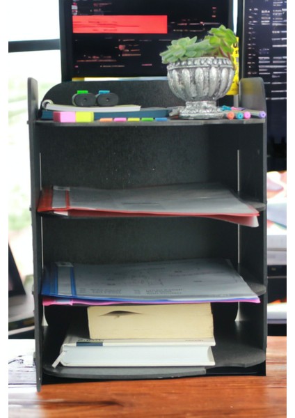 Masaüstü Ahşap Dosya Düzenleyici A4 Evrak Rafı Dosyalık Model 2