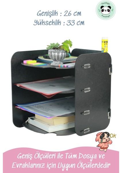 Masaüstü Ahşap Dosya Düzenleyici A4 Evrak Rafı Dosyalık Model 2