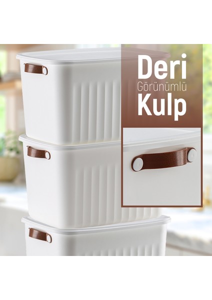 Dekoratif Saklama Kutusu, Çok Amaçlı Düzenleyici, Banyo Mutfak Organizer, Kapaklı Kutu, Beyaz 3'lü indirimleri