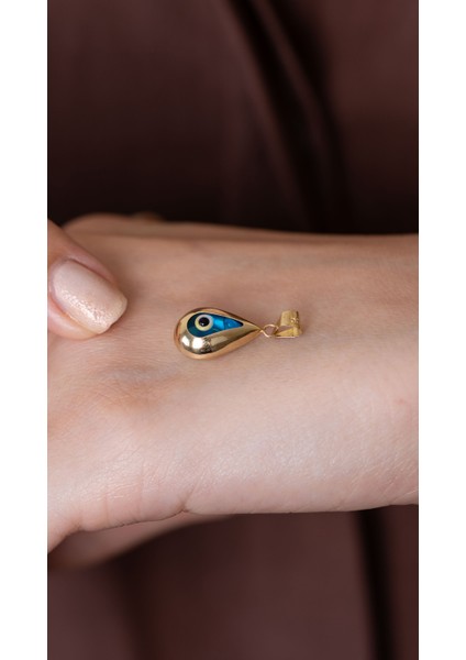 14 Ayar Altın Damla Model Göz Boncuk Kolye Ucu fiyatları