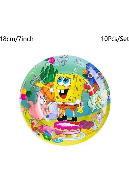 Spongebob Squarepants Parti Dekorasyonları Tek Kullanımlık Sofra Kupası Plaka Maskesi Korku Çocuk Doğum Günü Partisi Bebek Duş Doğum Günü Tema Renk: 7 Ininch Plaka 10 Pcs (Yurt Dışından)