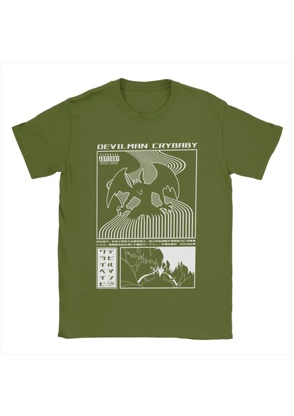 Devilman Crybaby T Shirt Erkekler Saf Pamuk Vintage T-Shirt Yuvarlak Boyun Anime Tees Kısa Kol Üstleri Yaz Renkleri: Ordu Yeşil/boyut: S (Yurt Dışından)