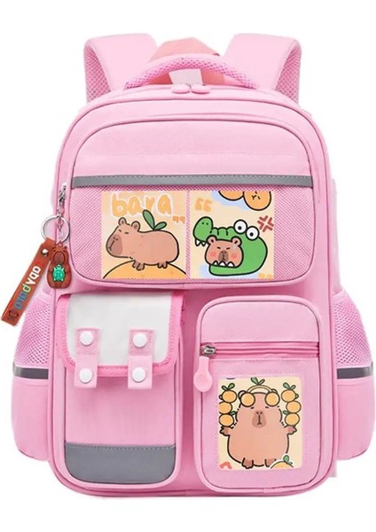 Çok Bölmeli Capya Sırt Çantası Su Geçirmez Büyük Kapasiteli Karikatür Hayvan Okulu Çantası Oxford Bezi Geniş Kayışlar Renk: PINK-43-31-15CM (Yurt Dışından)