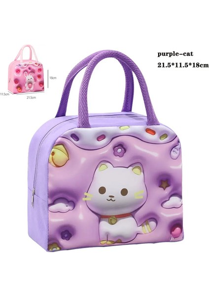 Termal Torba Yemek Depolama Çantası Öğle Yemeği Çocuklar Için Serin Çanta Çocuklar Için Gıda Konteyneri Okulu Küçük Termal Öğle Yemeği Bagcolor: 3d-Pueple-Cat (Yurt Dışından)