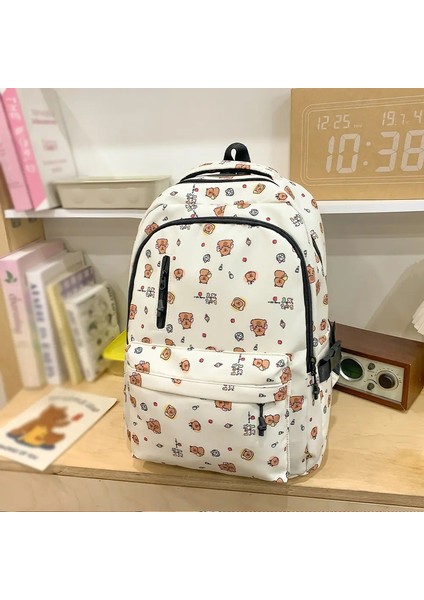 Sevimli Capibala Baskılı Sırt Çantası Kadın Niş Rahat All-Fit Sırt Çantası Büyük Kapasiteli Işık Öğrenci Çantası Renk: Bai Mianbao (Yurt Dışından)