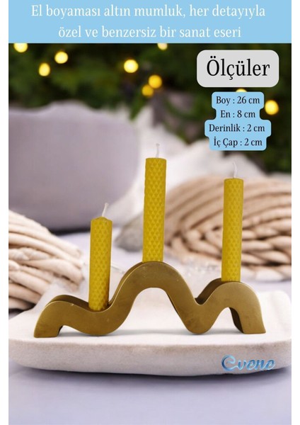 Altın Eskitme Mumluk Şamdan Ince Mum Uyumlu Model 13