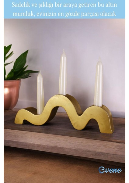 Altın Eskitme Mumluk Şamdan Ince Mum Uyumlu Model 13