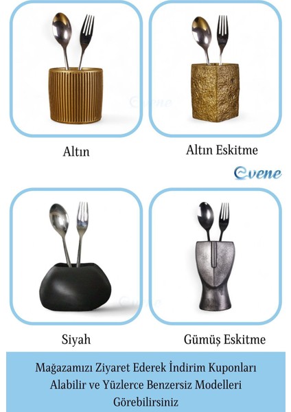 Tezgah Üstü Kaşıklık Dekoratif Dik Kaşıklık Silindir Kaşıklık Gümüş Eskitme Renk Model 7