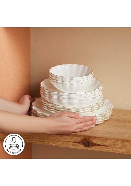 Fine Pearl Extra Shell 55 Parça 12 Kişilik Yemek Takımı Gold