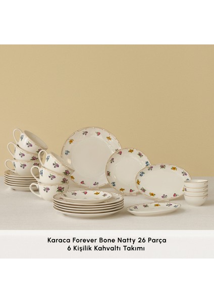 Forever Bone Natty 6 Kişilik 26 Parça Yuvarlak Desenli New Bone Porselen Kahvaltı Takımı modelleri