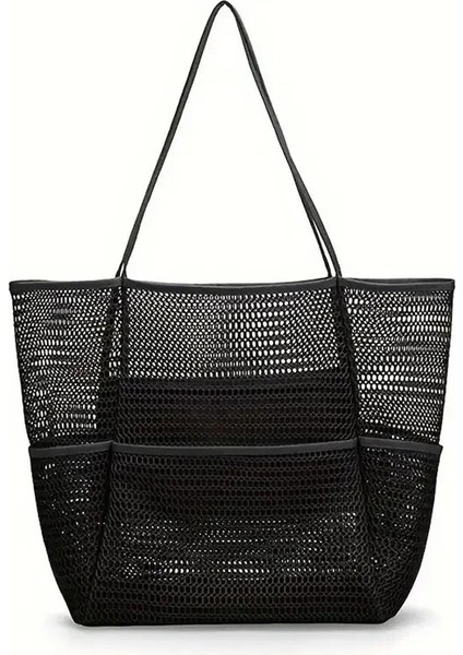 Plaj Çantası Çift Katmanlı Örgü Plaj Çantası Banyo Yüzme Banyo Malzemeleri Depolama Çantası Kıyi Depolama Çantası: Khaki (Yurt Dışından)