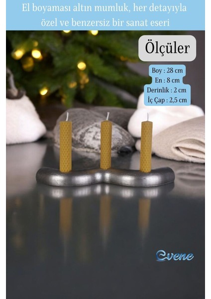 Altın Mumluk Şamdan Ince Mum Uyumlu Model 14