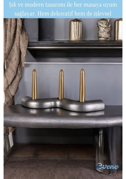 Altın Mumluk Şamdan Ince Mum Uyumlu Model 14