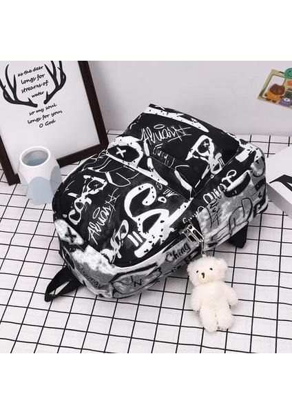 Moda Sonbahar/kış Ortaokul Öğrencileri Benzersiz Mektup Graffiti Tasarımı ve Büyük Kapasiteli Sırt Çantası: Brown (Yurt Dışından)