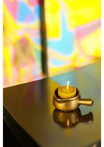 Mumluk Şamdan Ince Mum Uyumlu Altın Renk Model 24