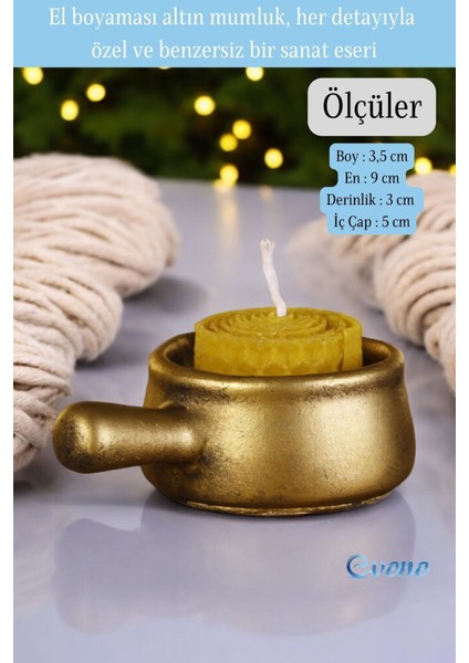 Mumluk Şamdan Ince Mum Uyumlu Altın Renk Model 24