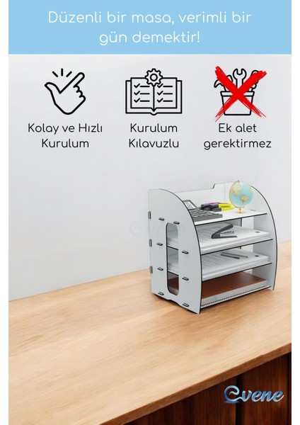Dosya Düzenleyici Masa Üstü Organizer Ahşap Evrak Rafı Model 6