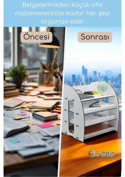 Dosya Düzenleyici Masa Üstü Organizer Ahşap Evrak Rafı Model 6