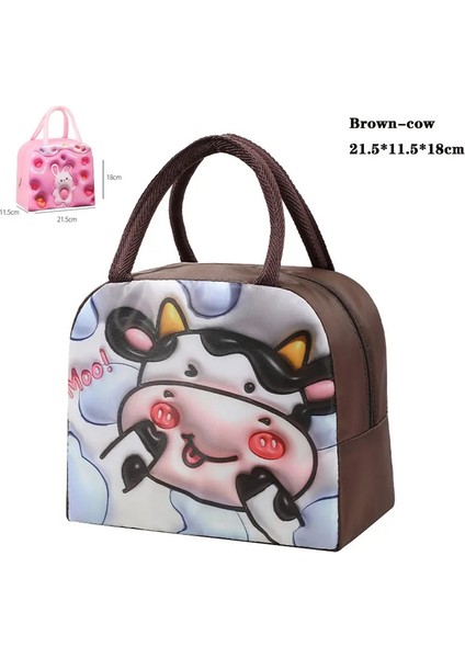 Termal Çanta Gıda Depolama Çantası Öğrenci Öğle Yemeği Çocuklar Için Serin Çanta Çocuklar Için Gıda Konteyneri Okul Küçük Termal Öğle Yemeği Çanta Rengi: 3d-Kahverengi-Inek (Yurt Dışından)