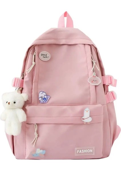 Kawaii Ayı Kolye Düz Renkli Sırt Çantası Büyük Kapasiteli Kore Tarzı Öğrenciler Okul Çantası Rozeti Çanta Omuz Çantası Açık Havada: Pembe Rozet (Yurt Dışından)