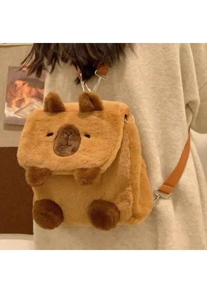 Kawaii Yeni Capya Peluş Peluş Kadınlar Için Çok Çok Yönlü Karikatür Komik Capibala Çantası Büyük Kapasiteli Tote Çanta Çocuk Hediye Renk: STBAG523-A1 (Yurt Dışından)