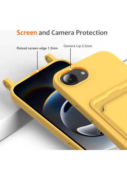 iPhone 16E Kılıfı Sıvı Silikon Kart Tutucu Arka Telefon Kılıfı Boyun Askılı-Sarı (Yurt Dışından) indirimleri