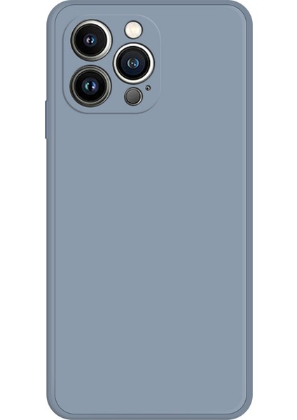 iPhone 15 Pro Düz Kenar Telefon Kılıfı Fiber Astar Ka Tpu Arka Kapak-Gri Mavi (Yurt Dışından)