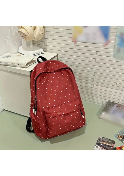 Gelişmiş Has Noktalar Baskılı Sırt Çantası Kızının Sırt Çantası Günü Ins Okul Çantası Sıradan Hepsi Bir Arada Sırt Çantası: Kırmızı (Yurt Dışından)
