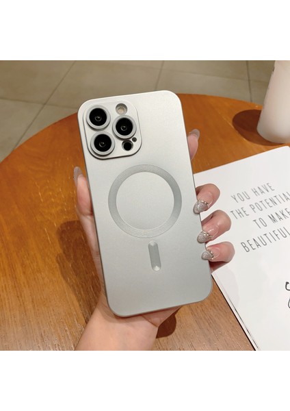 iPhone 13 Pro Max 6.7 Inç Tpu Düşmeye Karşı Kılıf Lens Filmli Magsafe Ka Telefon Kılıfı ile Uyumlu-Gümüş (Yurt Dışından)