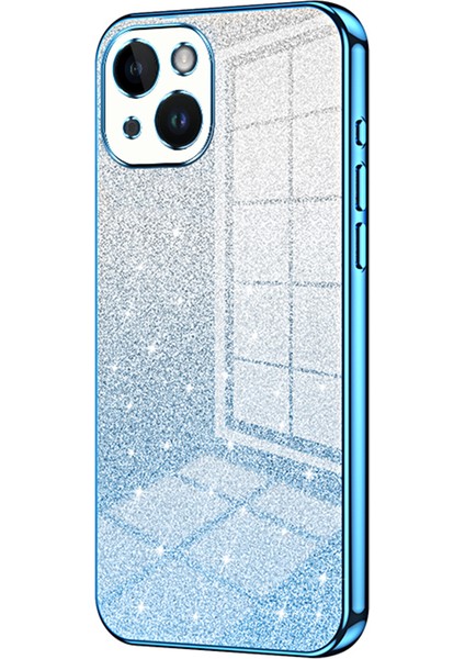 iPhone 14 Cep Telefonu Kılıfı Gradient Glitter Hassas Kesim Tpu Arka Kapak-Mavi (Yurt Dışından)