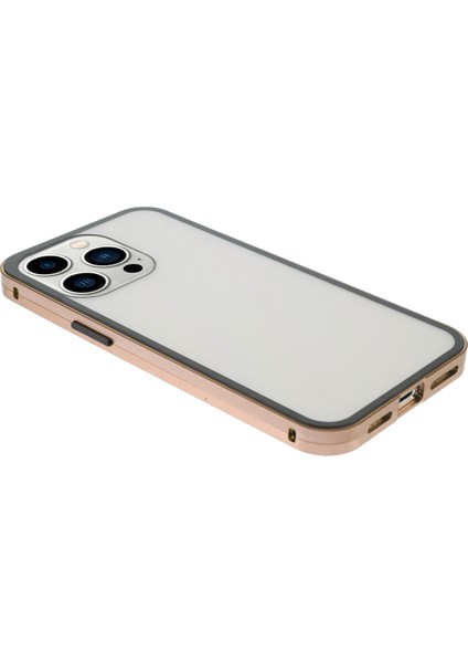 Metal Çerçeve + Çift Taraflı Temperli Cam Tam Kapsama Manyetik Emilim Telefon Kabuğu Kılıfı iPhone 13 Pro Max 6.7 Inç - Altın (Yurt Dışından) fırsatları