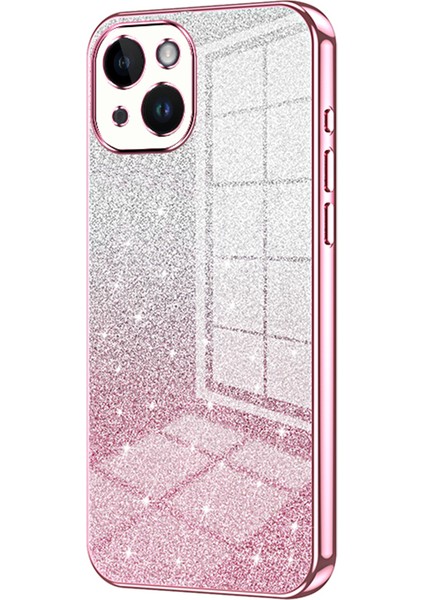 iPhone 14 Cep Telefonu Kılıfı Gradient Glitter Hassas Kesik Tpu Arka Kapak-Pembe (Yurt Dışından)