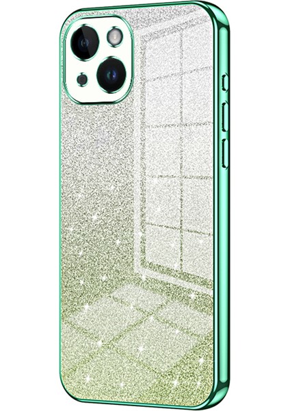iPhone 14 Cep Telefonu Kılıfı Gradient Glitter Hassas Kesim Tpu Arka Kapak-Yeşil (Yurt Dışından)