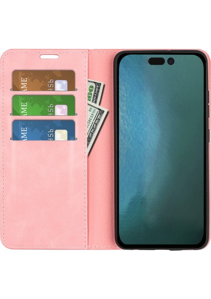 iPhone 14 Plus 6.7 Inç Skin Touch Hissi Folio Flip Deri Kılıf Cep Telefonu Standı Cüzdan Koruyucu Kılıf-Pembe (Yurt Dışından) fiyatları