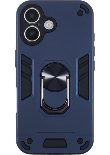 iPhone 16 Kılıfı Pc+Tpu Drop Defend Telefon Kılıfı Halkalı Ayaklı-Mavi (Yurt Dışından) modelleri