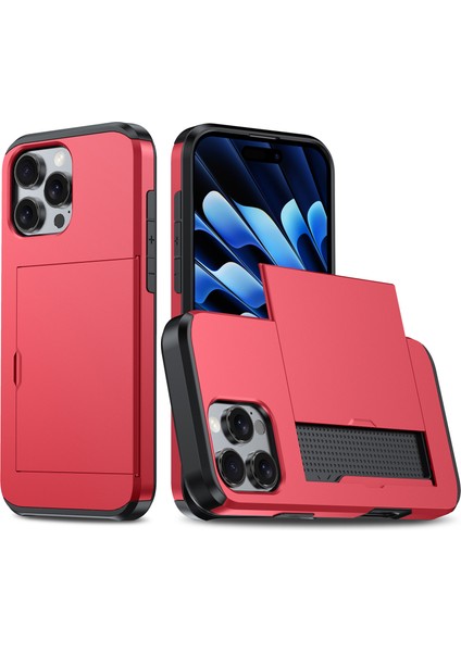 iPhone 16 Pro Max Kılıf Tpu+Pc Koruyucu Telefon Kılıfı Kart Tutucu Ile-Kırmızı (Yurt Dışından)