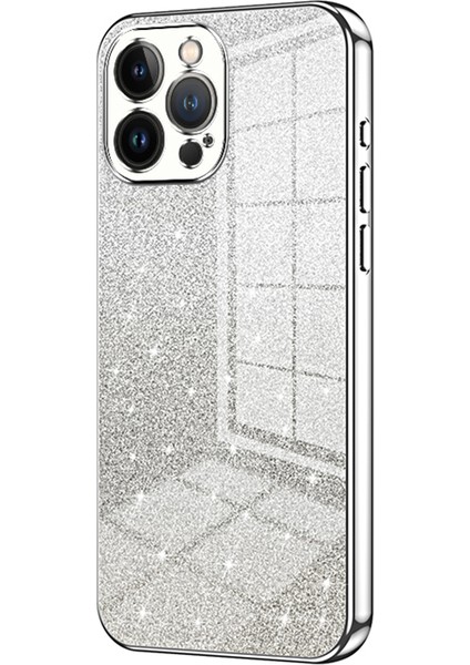 iPhone 13 Pro Max Için Cep Telefonu Kılıfı Hassas Kesimli Elektrokaplama Degrade Parıltılı Tpu Kapak-Gümüş (Yurt Dışından)