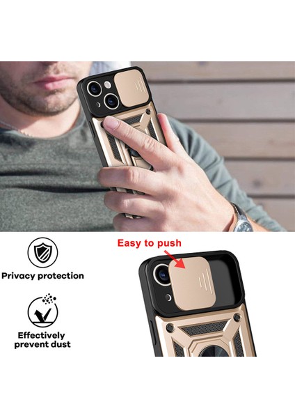 iPhone 13 6.1 Inç Için Tam Koruyucu Kamera Sürgülü Telefon Kılıfı Arka Kabuk Kickstand ile - Altın (Yurt Dışından) fırsatları